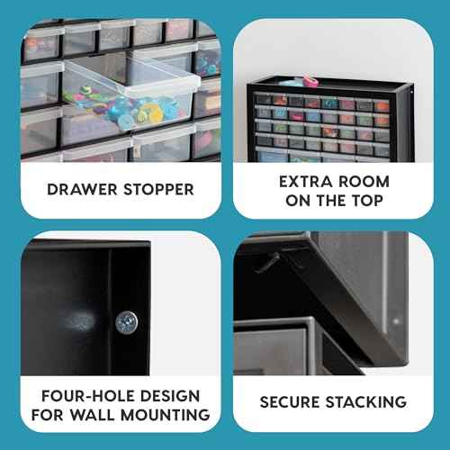 IRIS USA Screw Tool Organizer Small Parts Cabinet, 44-Drawer, Electronics Hardware Nuts and Bolts Plastic Storage Drawers Garage Storage, Stackable Bead Craft Organizer Building Bricks Sorter, Black