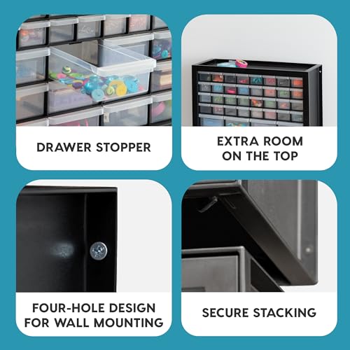 IRIS USA 44-Drawer Parts & Hardware Cabinet with Large 13x6x5 Open Front Bin (8-Pack) — Black