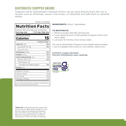 Augason Farms Dehydrated Chopped Onions Can 1.43 lb Emergency Food Supply