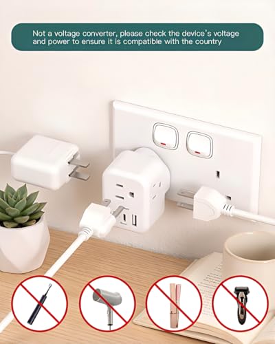 Addtam US to UK Travel Plug Adapter Type G with 3 Outlets, 2 USB-A & 1 USB-C