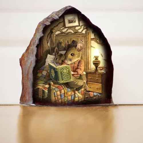 New 3D Mouse Hole Realistics Wall Sticker, Mouse in a Hole Wall Decal Fun Art, Water Proof Funny Stickers for Bedroom Nursery Wall Decor, Wall Treatments and Supplies, Wall Stickers and Murals