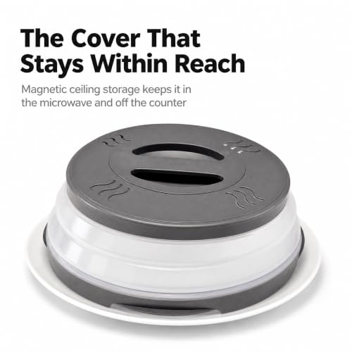Hover Cover Magnetic 12-Inch Collapsible Microwave Splatter Cover - Gray, Full Size