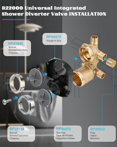 Saree R22000 Shower Valve with Diverter 3-Way 6-Way Brass Rough-In Kit