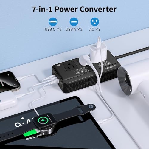 TREVOLTY Black 2000W Travel Voltage Converter for Hair Dryers, European Plug