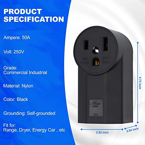 NEMA 6-50R Receptacle 2-Pole 3-Wire Surface Mount 250V 50A UL Listed – Black (NEMA 6-50R) micmi