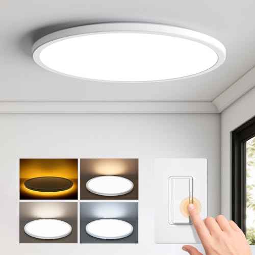 Matane 15.4in LED Flush Mount Ceiling Light with Night Light, 36W Dimmable Light Fixture, 3000K/4000K/5000K Selectable, Low Profile Ceiling Lights for Bedroom, Kitchen, Hallway, White