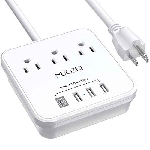 Cruise Essentials, NUOZHI 6 Ft Power Strip with 3 Outlets and 4 USB Ports(1 USB C), Non Surge Protector for Cruise Ship, Travel, Home Office, ETL Listed, White