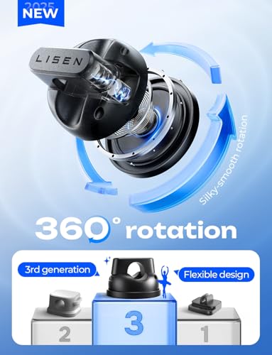 LISEN 6-Pack Black 360° Rotating Cord Holders with Magnetic Clips for Nightstand