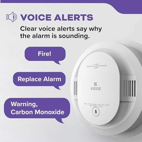 Kidde 1 Pack Hardwired Smoke & Carbon Monoxide Detector with 10-Year Battery Backup, Voice Alerts & LED