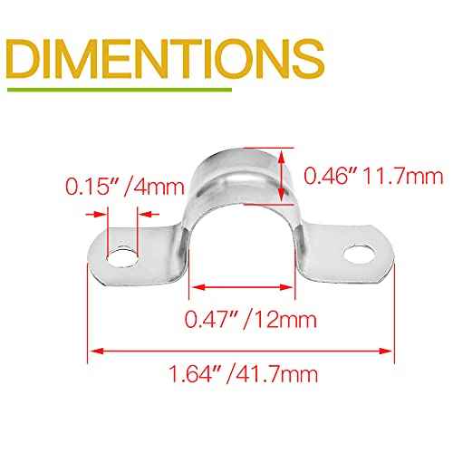 Piutouyar 50 Pack 12MM Two Hole Strap U Bracket 304 Stainless Steel Rigid Pipe Strap Clamp Heavy Duty Tube Strap Tension Clip (1/2 Inch)