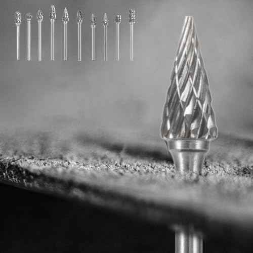Carbide Burr Set 10PC 1/8" Shank Tungsten Double Cut Carbide Rotary Burr Set for Metal and Wood Carving, Grinding, Polishing, Engraving, Drilling.