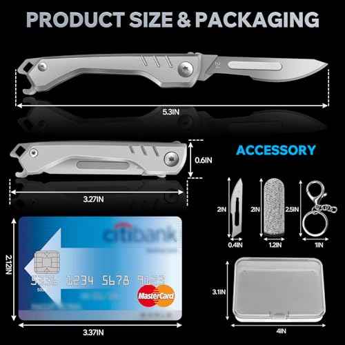 Folding Scalpel Knife, Pocket Keychain Knife for Men, EDC Utility Knives with Bottle Opener, Surgical Knives with 10pcs Replaceable Blades