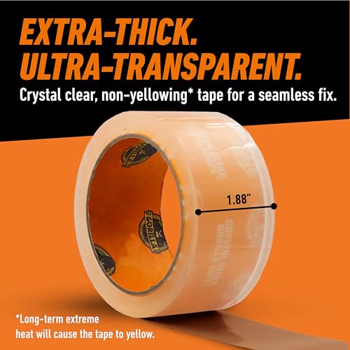 GORILLA Crystal Clear Weather-Resistant Tape - 1.88" x 18 yd, 1-Pack, Model 1