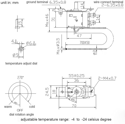 WPF-20 Freezer Thermostat with 31.5