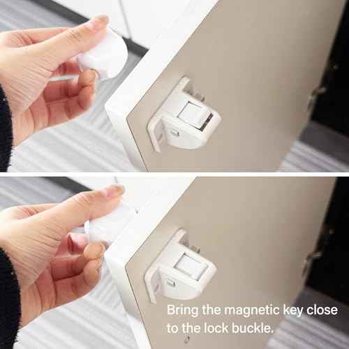 6 Pack Magnetic Cabinet Locks Baby Proofing - Child Safety Cabinet Latch Locks with Adhesive, No Drill or Tools Installation, for Cabinets Drawers Doors