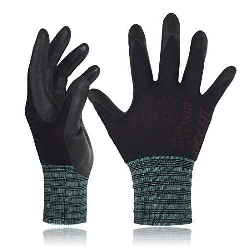 DEX FIT Nylon Work Gloves FN320, 3D Comfort Fit, Power Grip, Lightweight, Touchscreen for Men & Women, Breathable & Flexible for Yard Work DIY Mechanic Warehouse; Black 7 (S)