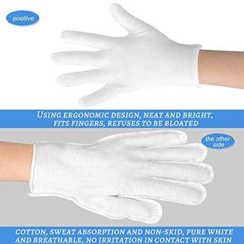 Cotton Gloves, 10pairs White Cotton Gloves for Dry Hands Sleeping, Washable Stretch Material for Men and Women Eczema Moisturizing