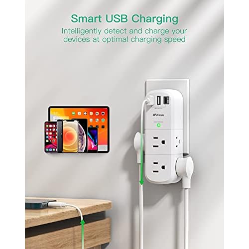Outlet Extender with Rotating Plug, Mifaso Surge Protector 6 AC Multi Plug Wall Outlets and 3 USB Ports, 1800 Joules, 3-Sided Swivel Power Strip Spaced Splitter for Home, Travel, Dorm Room Essentials