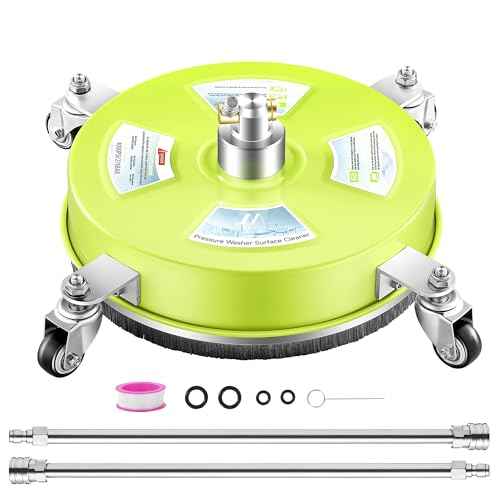 M MINGLE 14'' Pressure Washer Surface Cleaner, Stainless Steel Pressure Washer Attachments with 4 Wheels for Driveway and Concrete Cleaning, 1/4" Quick Connect, 2 Extension Wands, 4000 PSI