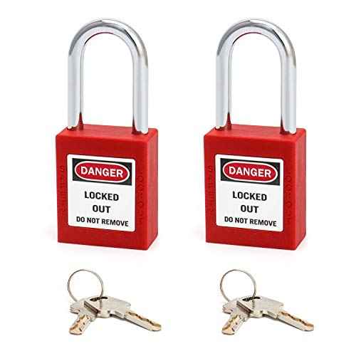 QWORK Red Lockout Tagout Safety Padlock, 2 Padlocks with 4 Keys