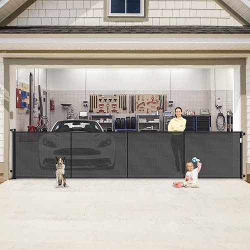 HEELALBABY 37-Inch Tall x 200-Inch Wide Black Retractable Baby Gate with Reinforced Bar - Indoor & Outdoor Mesh Fence for Pets & Kids