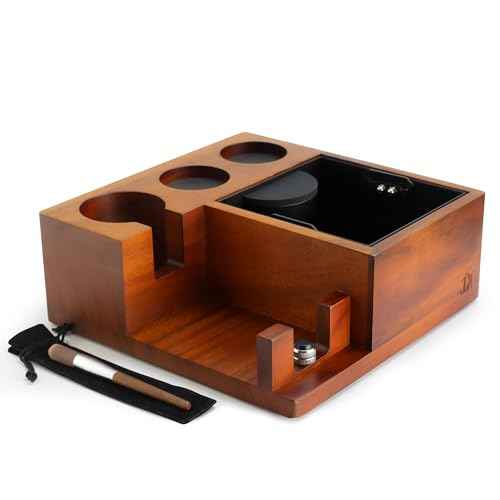 Espresso Knock Box & Tamping Station - Coffee Organizer Box for 51-54mm Tamper, Distributor, Portafilter Accessories - Includes Cleaning Brush