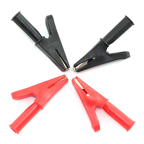 2Pairs Full Insulation Car Battery Test Lead, 30A Protecting Alligator Clips Crocodile Clamps (Black+Red)