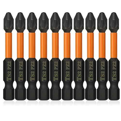 10PCS Magnetic PZ2 Pozi Screwdriver Bit Set Quick Release 1/4 Inch Hex Shank Pozidriv #2 Drill Bits S2 Alloy Steel Impact Driver Bit for Power Drilling (2 Inch Length)