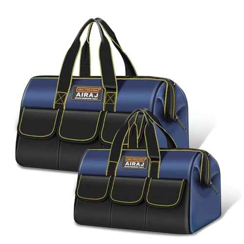 Tool Bag 2-Pack Set | AIRAJ 18" & 14" Portable Tool Storage Bag | Wide Mouth Tool Bags for Men and Women | Small Tool Tote | Tool Organizer for Home Repairs,Garage Storage,Professional Work | Tool Box