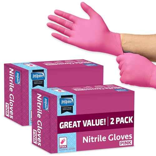Inspire Pink Gloves Disposable Latex Free | Nitrile Pink Glove Hair and Nail Salon, Esthetician Nitrile Disposable Gloves