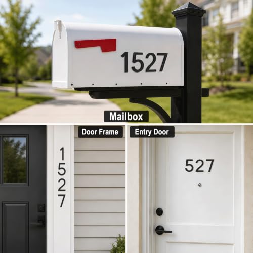 Luck House 4 Inch Black Self-Adhesive House Numbers for Outdoors, Model 1