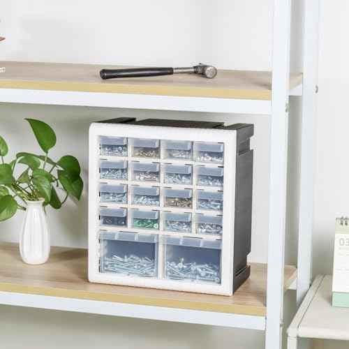 Gonice Craft Cabinet Storage, Hardware Storage Organizer, 18 Drawer Plastic Screw Storage Organizer, Tool Storage Box for Screws, Nuts and Small Parts, black & white