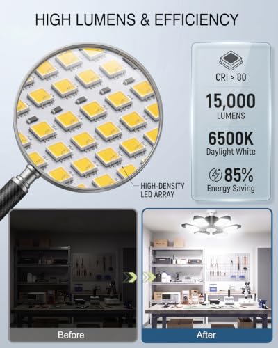 150W LED Garage Light Bulb with 6 Adjustable Panels, Ultra Bright 15,000 Lumens