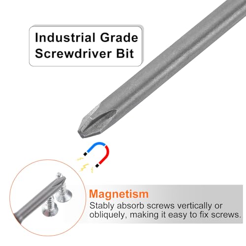 HARFINGTON 2pcs #2 Phillips Screwdriver Bit PH2 1/4" Hex Shank 12" (300mm) Long Magnetic S2 Steel Industrial Grade Screw Driver Bit Cross Head Electric Drill Bits 0.197" (5mm) Rod