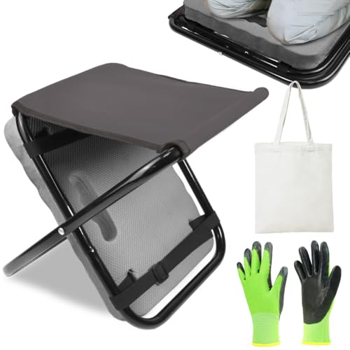 Garden Kneeler and Seat 2 in 1, Thick Soft Kneeling Pad and Foldable Gardening Stool with Gardenig Glove and Carry Tote Bag, Gardening Gifts for Women, Seniors, Mum and Dad (Grey)