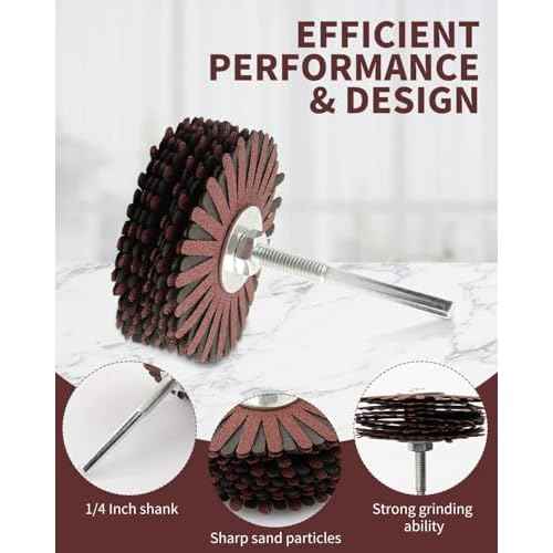 Rocaris 2 Pack Abrasive Flap Wheel - 240# Nylon Sanding Wheel Brush Abrasive Grinding Head with 1/4 Inch Shank for Woodworking Root Carving Furniture Polishing and Removing of Rust/Corrosion/Paint.