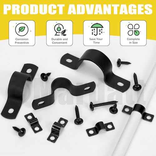 25 Set 3/8"(10mm) Two Hole Pipe Strap Clamp, Carbon Steel Rigid U Bracket Clamps U-Tube Strap Clamp Conduit Clamps with Self-Tapping Screws for Pipe Fixing, Black