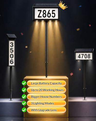 Black Solar Address Sign with LED Lights - Outdoor House Number Plaque