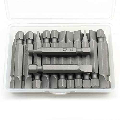 25 pc 1/4 Inch Flat Impact Ready 2 Inch Length Slotted Screwdriver Insert Bit Hex Shank with Quick Release Slot