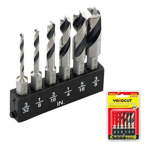 Brad Point Drill Bit Set for Woodworking, Stubby Short Length Drill Bit Set for Wood, 6pcs High Speed Steel with 1/4 Inch Quick Change Hex Shank