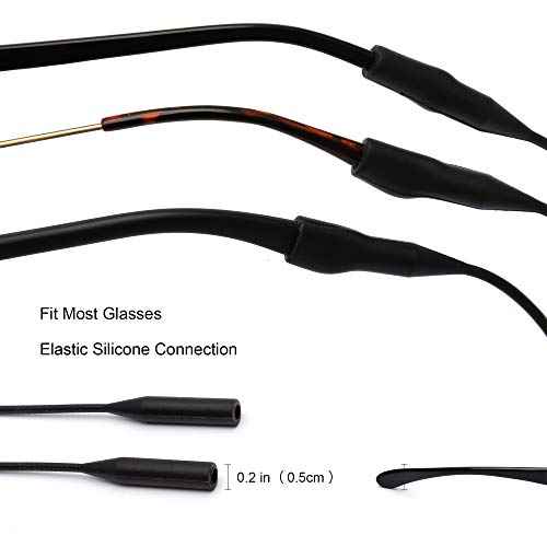 JM Elastic Silicone Eyeglasses Strap Holder Waterproof Glasses Retainer, Sports Sunglasses Chain 2 Pack Women Men Kids Black
