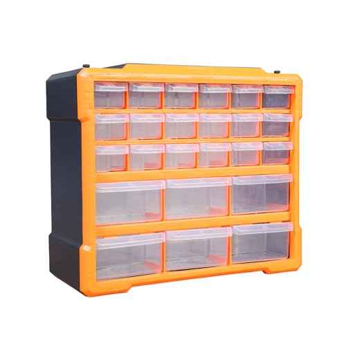 Torin AG2260B 24 Drawers Storage Cabinet Organizer: Convenient Plastic Parts Storage for Desktop or Wall Mounted Organization of Hardware, Parts, Crafts, Beads or Tools, Black/Orange