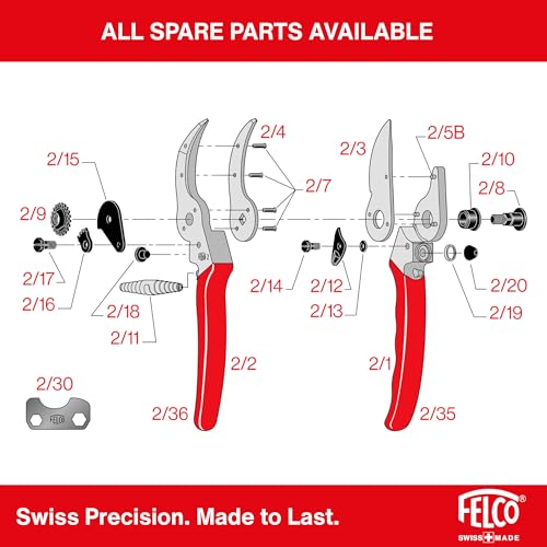 FELCO F2 Large Right-Hand Swiss Pruning Shears – 9.25” Garden Clippers, Replaceable Blade