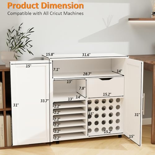 Vomavex Cricut Rolling Craft Cabinet with Vinyl Roll Holder | 31.6 x 15.8 x 33.7 in