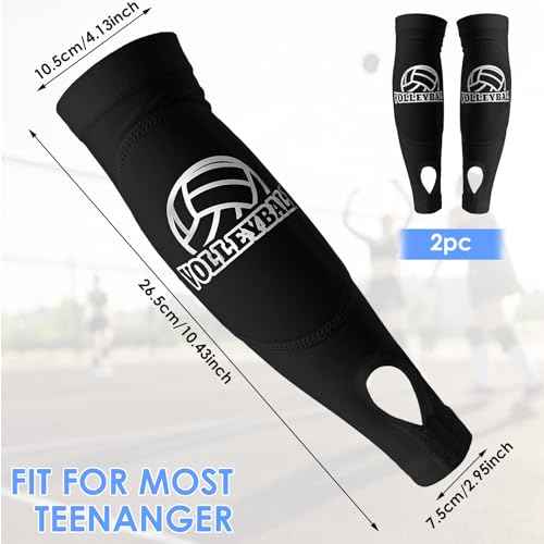 Volleyball Arm Sleeves Passing Hitting Forearm Sleeves with Protection Foam Pads and Thumb Hole,Padded Volleyball Sleeves for Kids Youth Girls 1 Pair Black