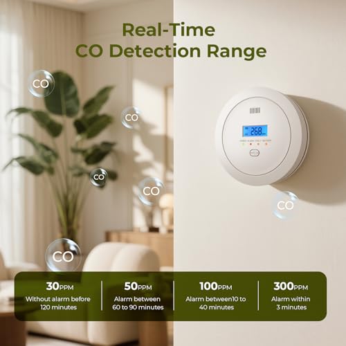 Carbon Monoxide Detector for Home,Battery Powered CO Alarms with Digital Display, CO Detectors with Test &Mute Button,10 Year Sensor Life Alarm,PG-C02,3 PCS