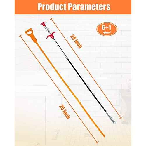 Hair Drain Clog Remover Tool ? 6 ¡¿ 25-Inch Sink Snake + 1 ¡¿ 24-Inch Drain Cleaner Tool, Plumbing Snake for Shower, Toilet, Kitchen Sink & Tub ? 7-Piece Hair Removal Tool Set