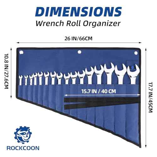 16 Pockets Wrench Roll Organizer, Rolled Tool Pouch Bag with Water Proof Oxford Cloth, Blue