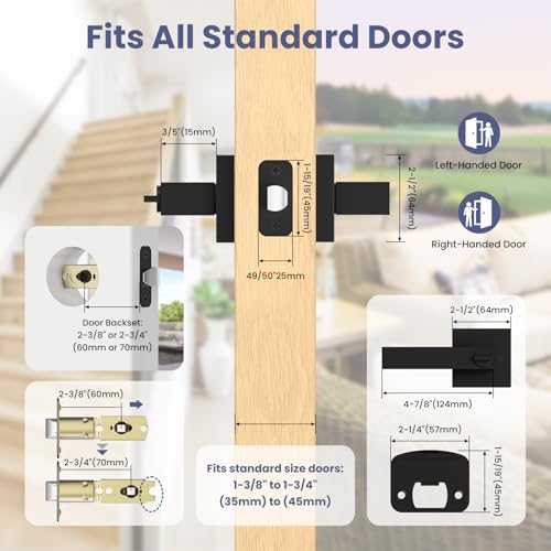 Estmoon 5 Pack Matte Black Interior Door Handles with Privacy Lock - Reversible, Noiseless, Heavy-Duty Zinc Alloy