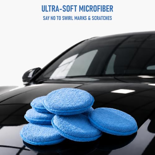Blue Microfiber Car Wax Applicator Pads – 5-inch Buffing & Polishing Foam Pads, 6 Pack